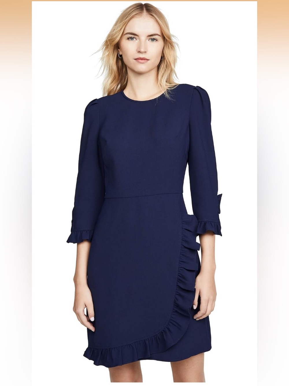 Shoshanna Marina Stretch Crepe Ruffle-trim Sheath Dress In Navy